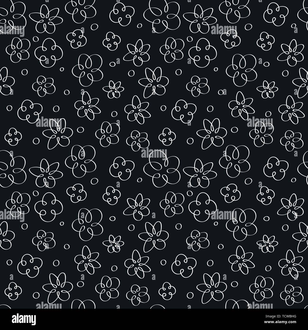 Doodle flowers on a black background. Vector seamless pattern. Use ...