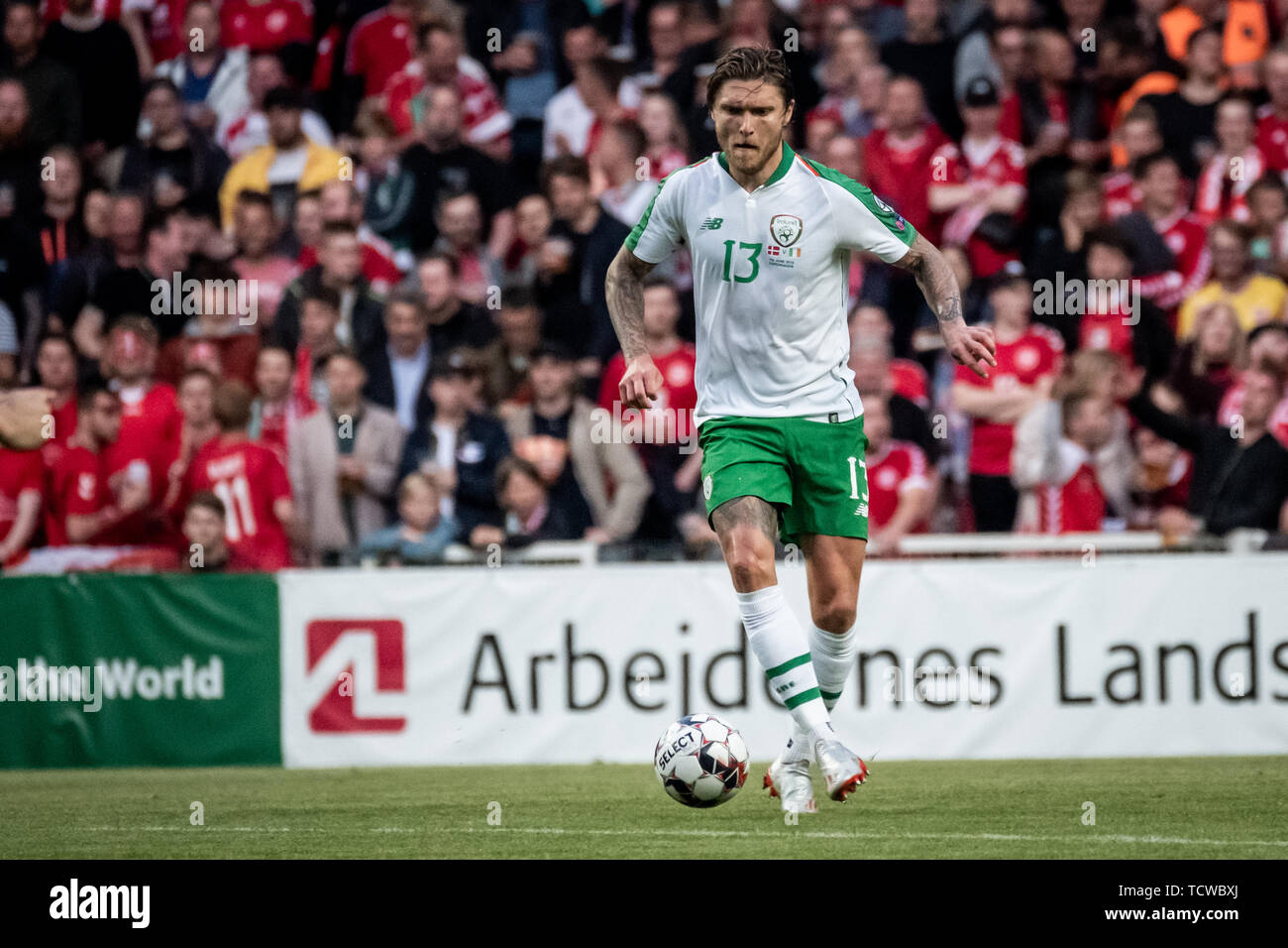 Denmark, Copenhagen - June 7, 2019. Jeff Hendrick (13) of Ireland seen during the EURO 2020 qualifier match between Denmark and Ireland at Telia Parken in Copenhagen. (Photo credit: Gonzales Photo - Kim M. Leland). Stock Photo