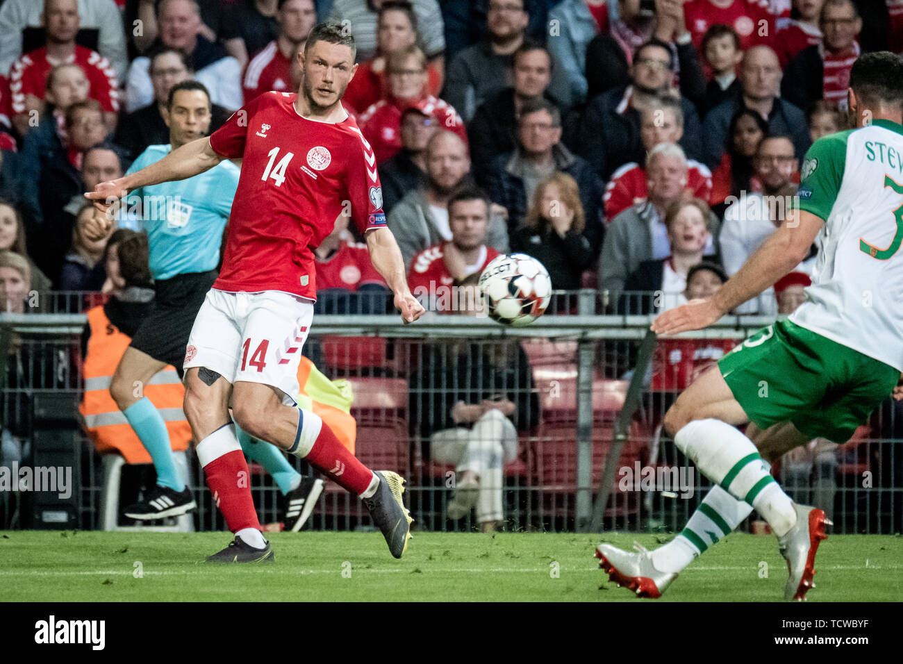 Denmark, Copenhagen - June 7, 2019. Henrik Dalsgaard (14) of Denmark seen during the EURO 2020 qualifier match between Denmark and Ireland at Telia Parken in Copenhagen. (Photo credit: Gonzales Photo - Kim M. Leland). Stock Photo