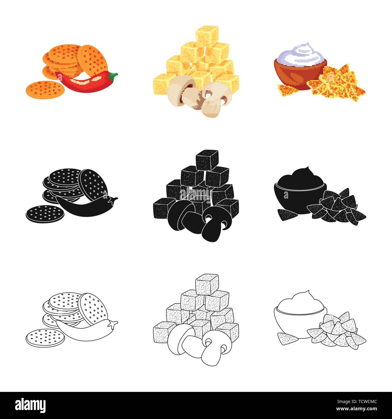 cracker,croutons,cookie,mushroom,pepper,bread,dessert,red,snack,cream,chili,crouton,sour,cube,bowl,biscuit,kitchen,round,picnic,spicy,clean,breakfast,white,taste,seasonin,ingredient,organic,food,product,crunchy,party,cooking,aroma,set,vector,icon,illustration,isolated,collection,design,element,graphic,sign Vector Vectors , Stock Vector