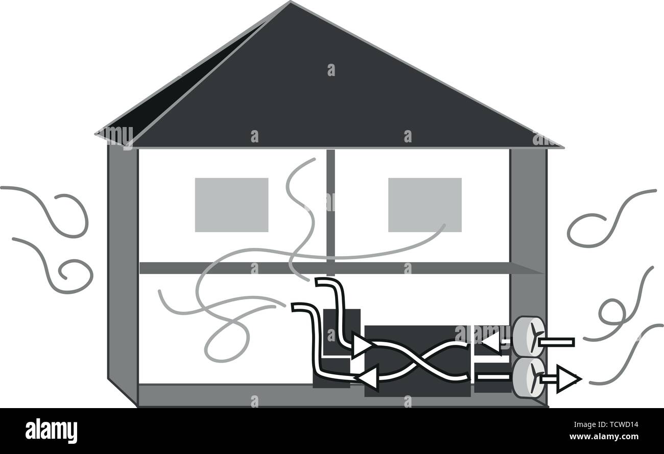 energy-efficient house ventilation system residual energy heat Stock Vector