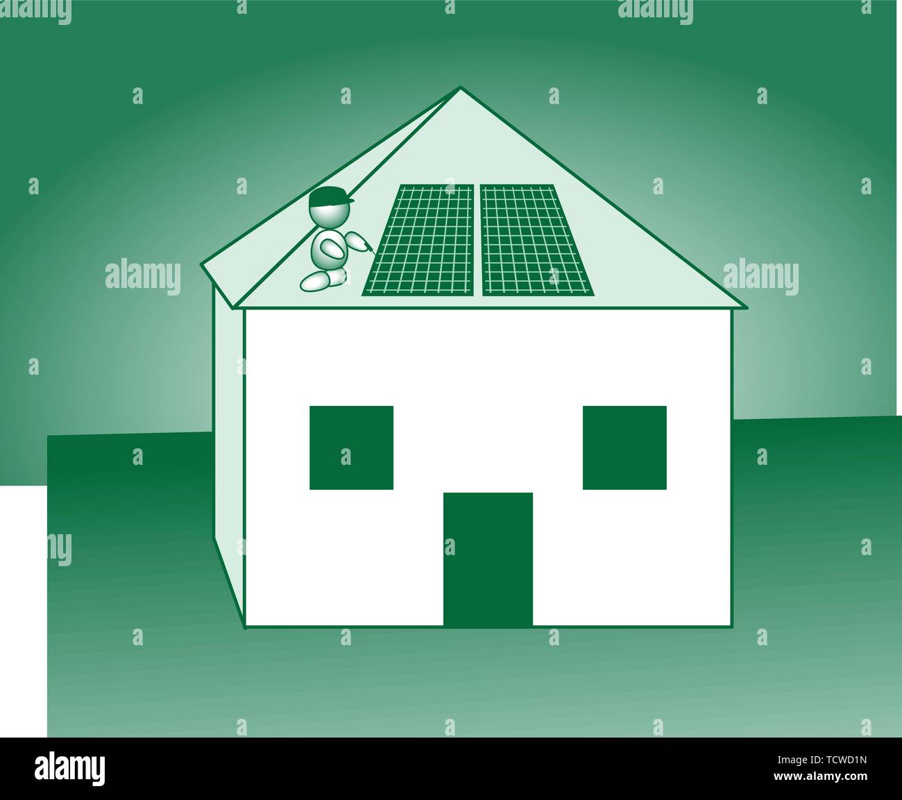 photovoltaic system house zero energy roof renovation Stock Vector