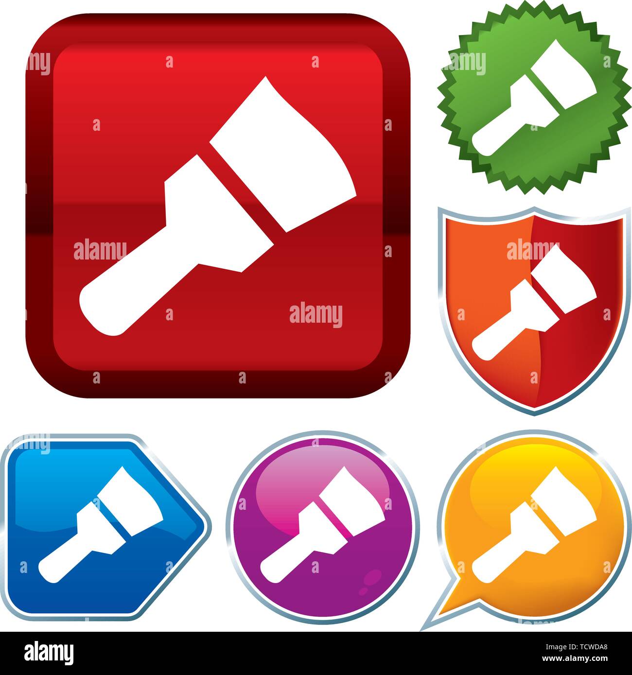 Vector illustration. Set shiny icon series on buttons. Paint. Stock Vector
