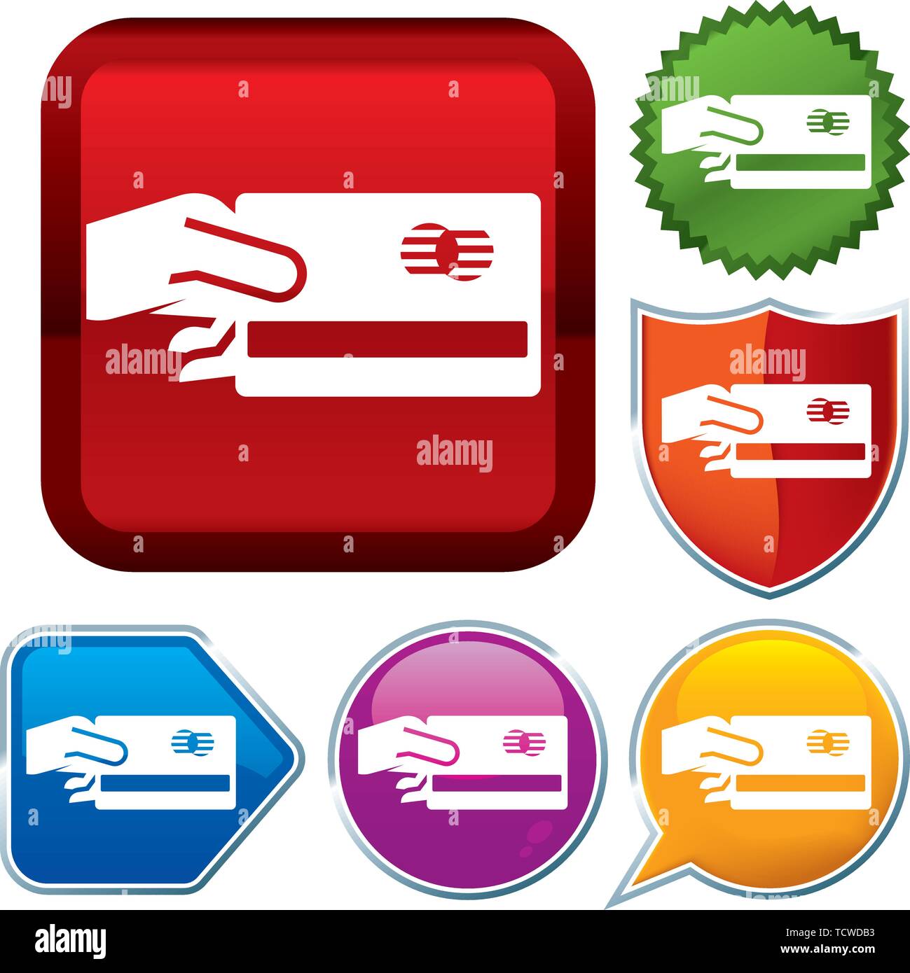 Vector illustration. Set shiny icon series on buttons. Pay. Stock Vector