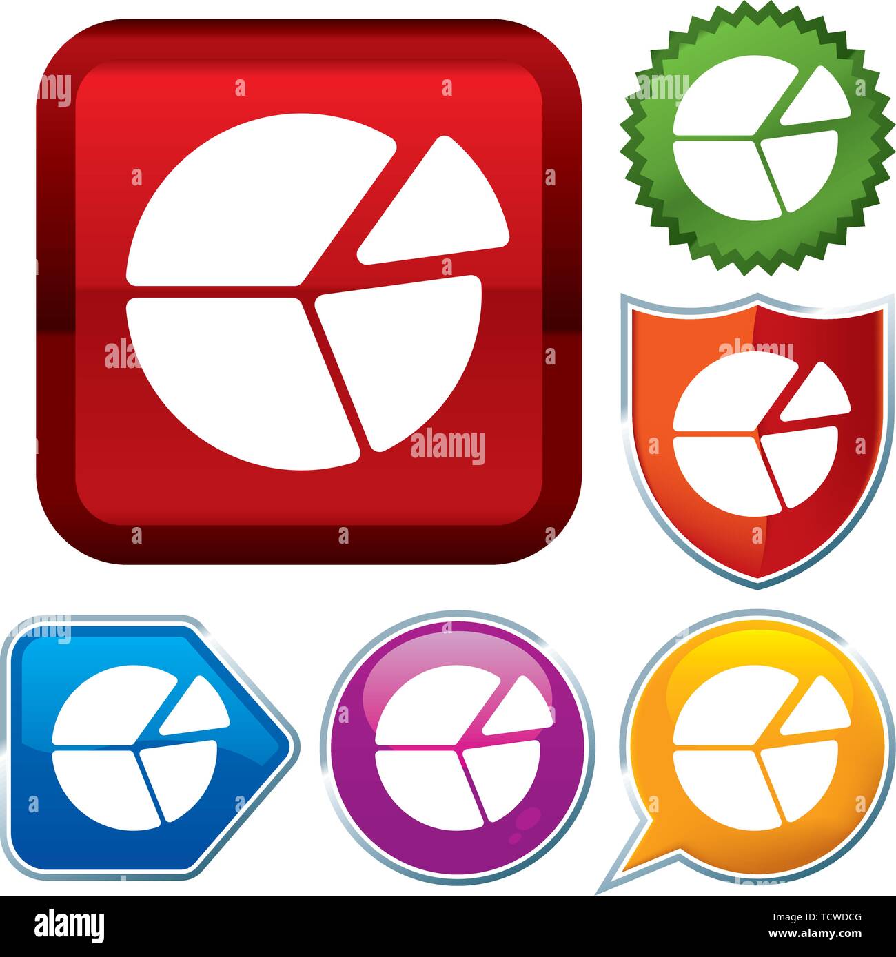 Vector illustration. Set shiny icon series on buttons. Pie chart. Stock Vector