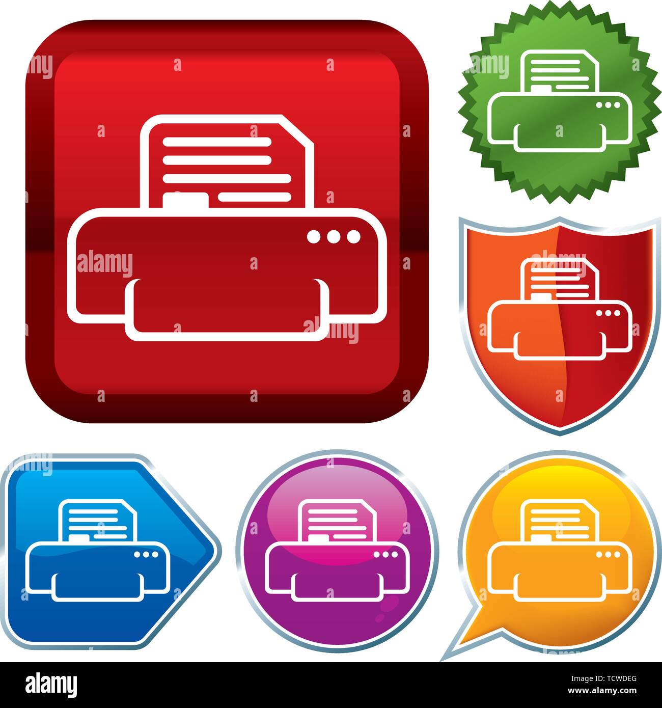 Vector illustration. Set shiny icon series on buttons. Printer Stock ...