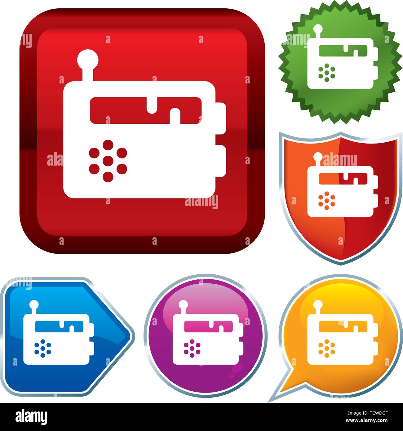 Vector illustration. Set shiny icon series on buttons. Radio. Stock Vector