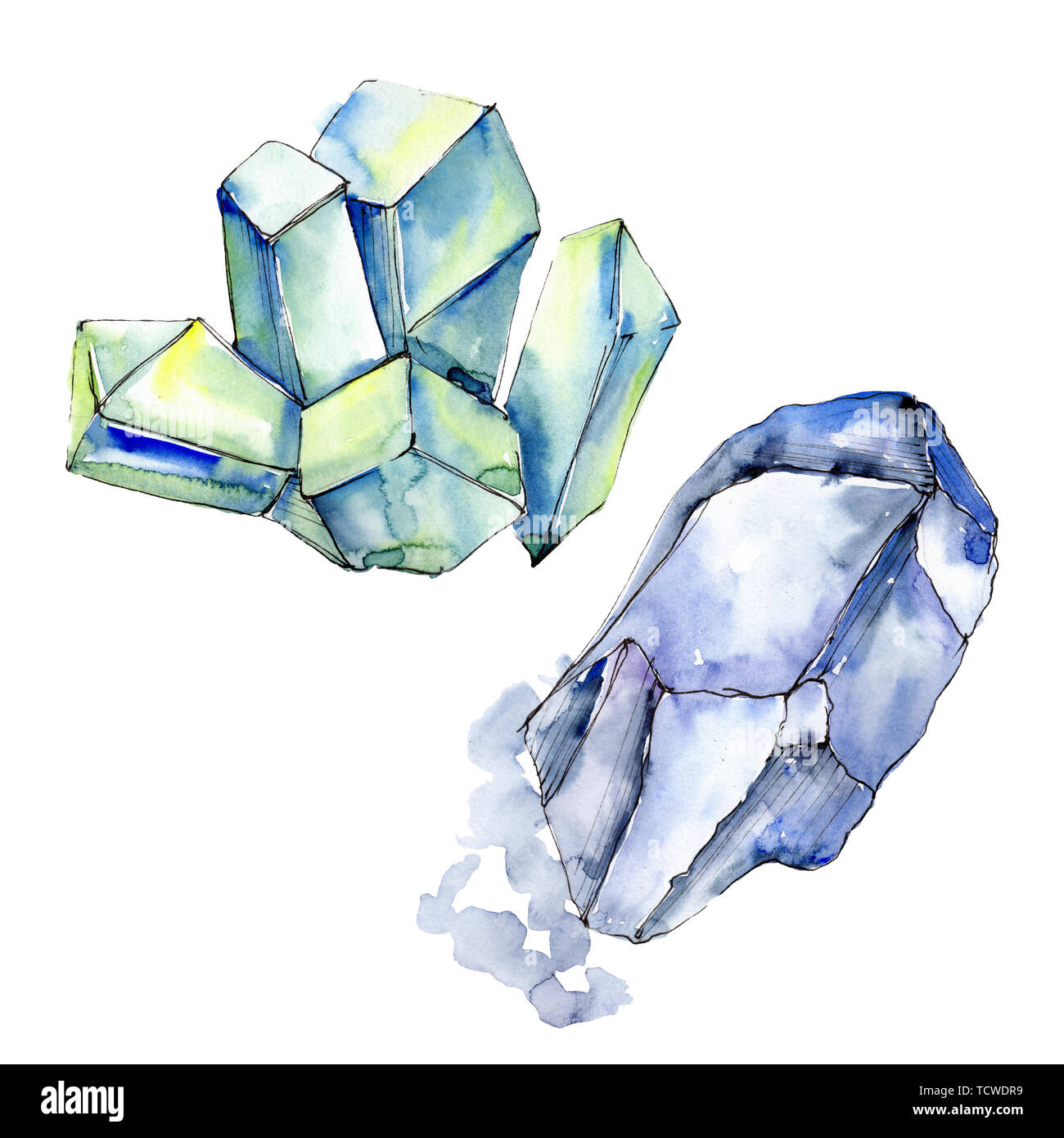 Colorful diamond rock jewelry minerals. Watercolor background