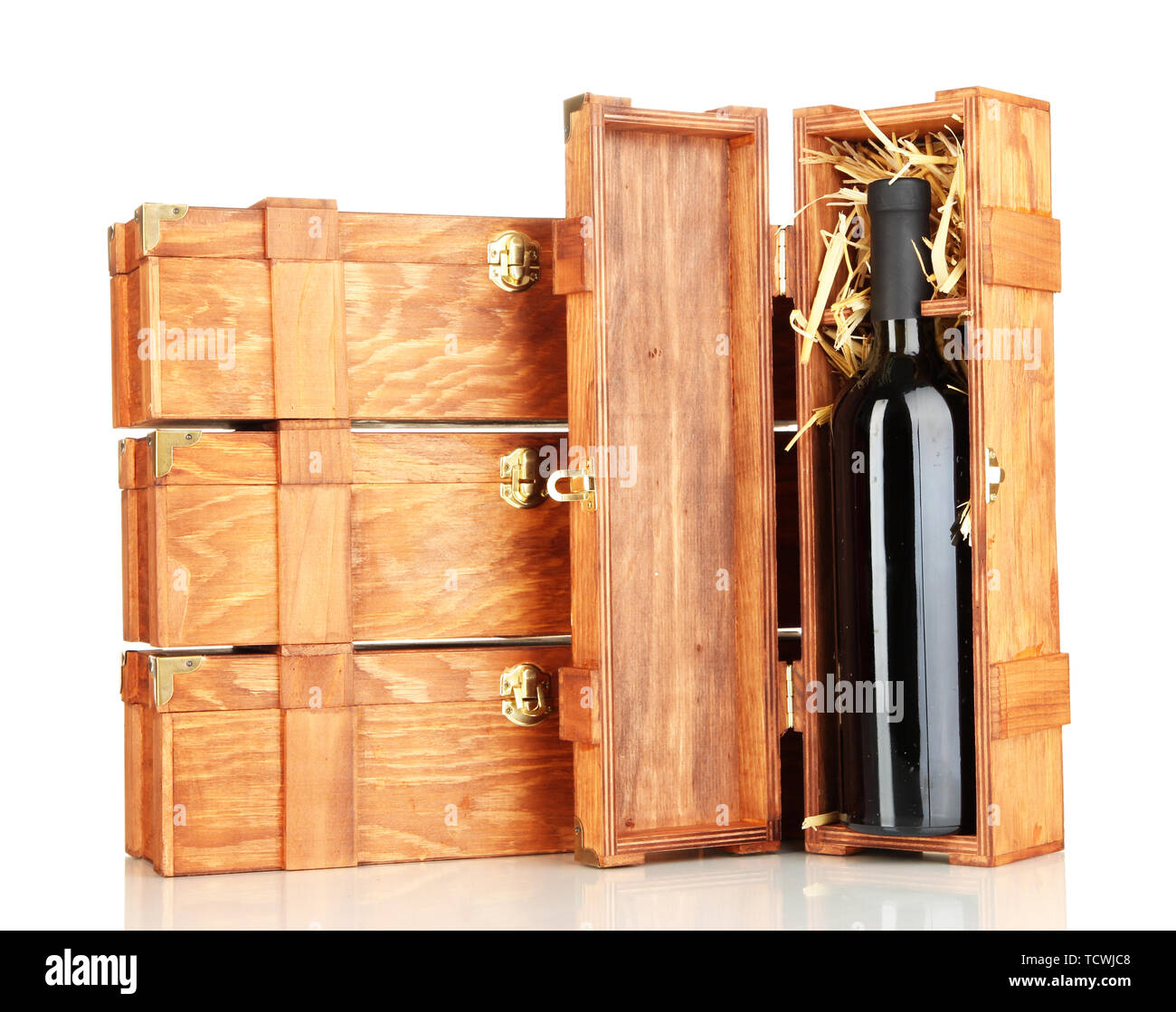 Wooden boxes for wine isolated on white Stock Photo - Alamy