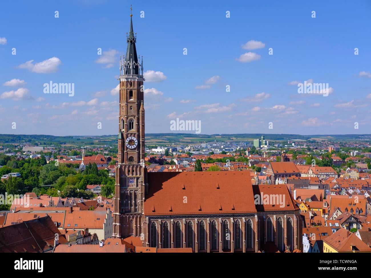 St. Martin's Church and old town, view from castle Trausnitz, Landshut, Lower Bavaria, Bavaria, Germany Stock Photo