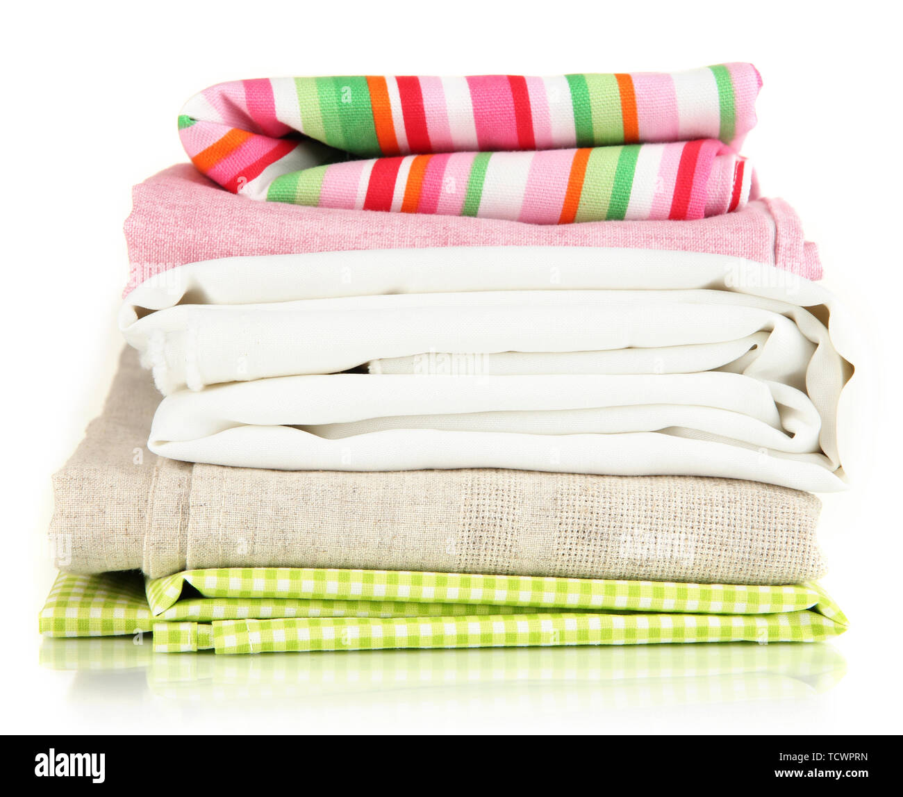Pile of different fabrics isolated on white Stock Photo Alamy