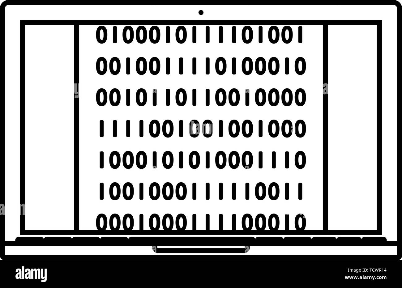 Laptop With Binary Code Icon. Outline Simple Design. Vector Illustration. Stock Vector
