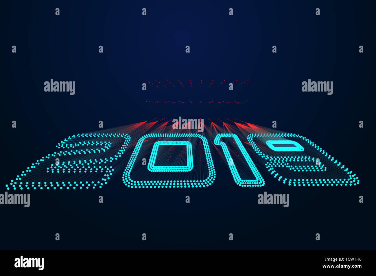 Point lines make up 2019 tech sense 3d numbers Stock Photo