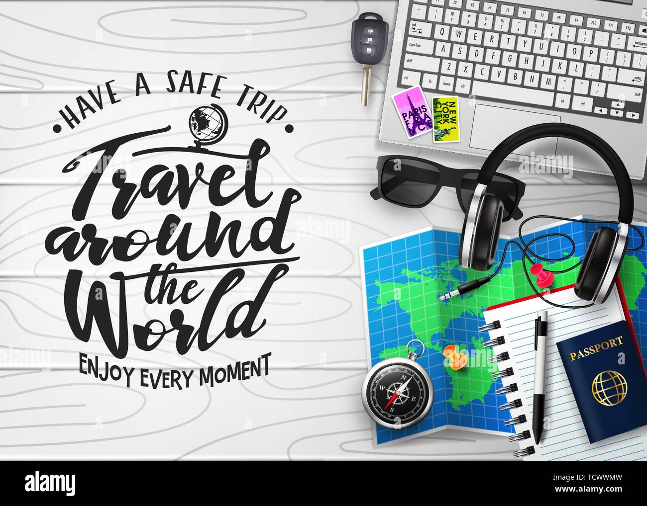 Travel Around The World 3d Realistic Banner Top View Travel Scene