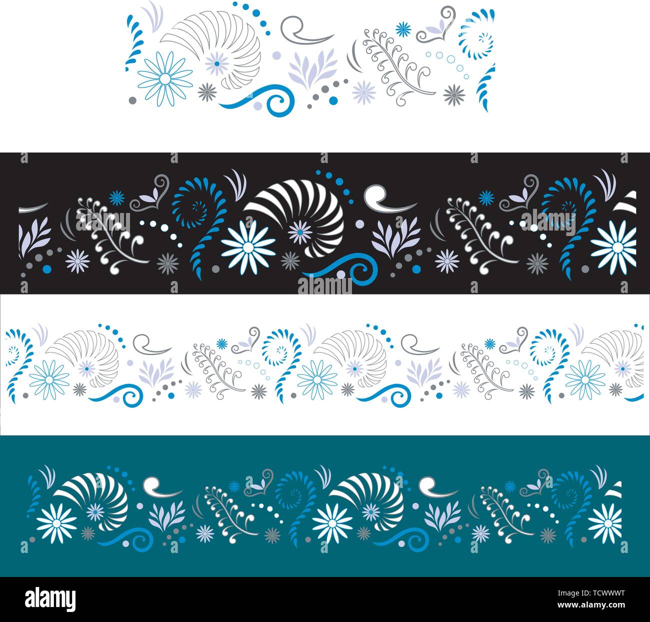 Stylised Maori Koru with Nautilus Seamless Color Border Stock Vector