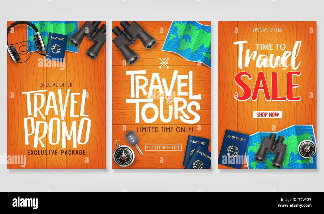 Travel Vector Set Template with Creative Stylish Text Logo and Realistic 3D  Traveling Item Elements in Wooden Background Illustration Design Stock  Vector Image & Art - Alamy