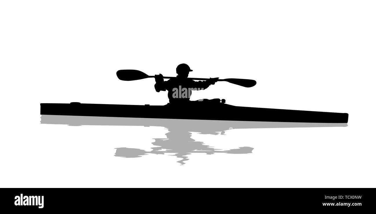 Kayak surfer silhouette against white background Stock Vector