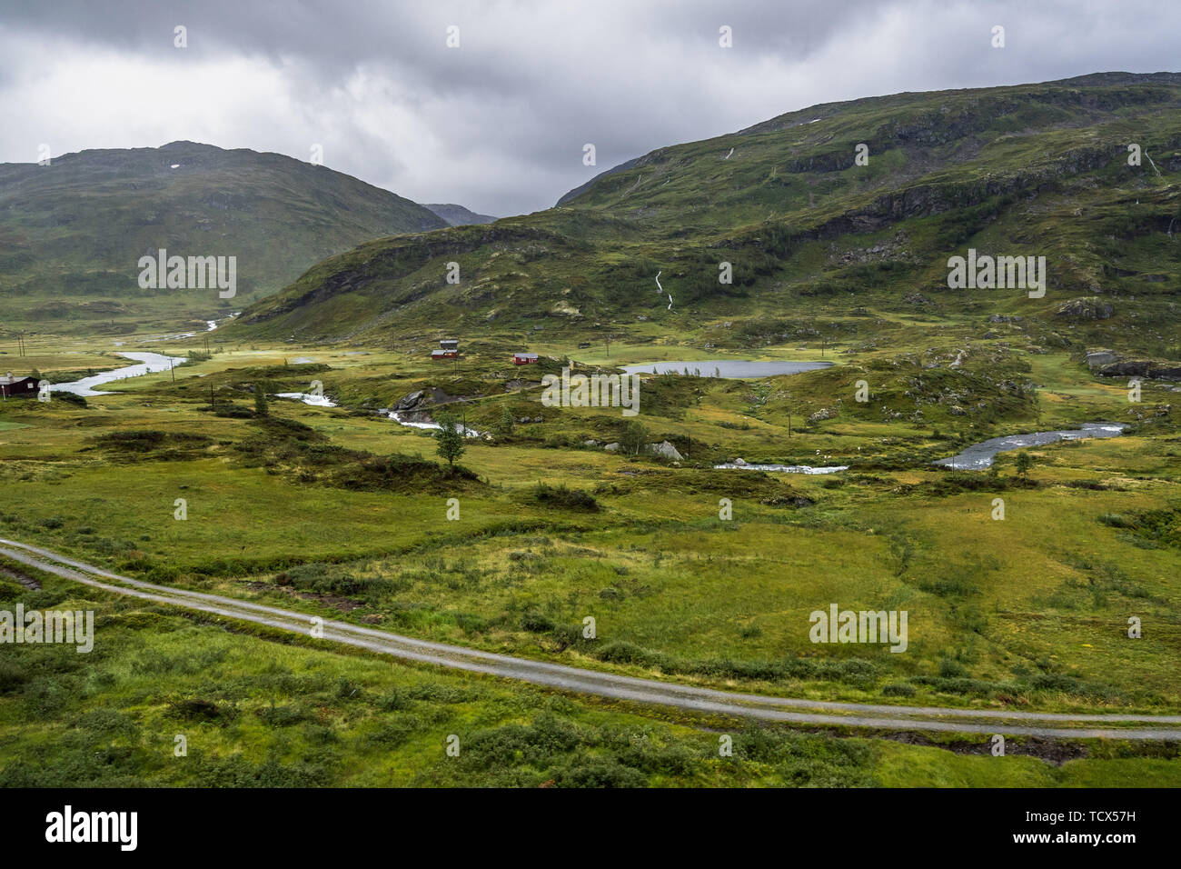 The plateau of Hardangervidda National Park located in central southern Norway, viewed from Oslo-Bergen train Stock Photo