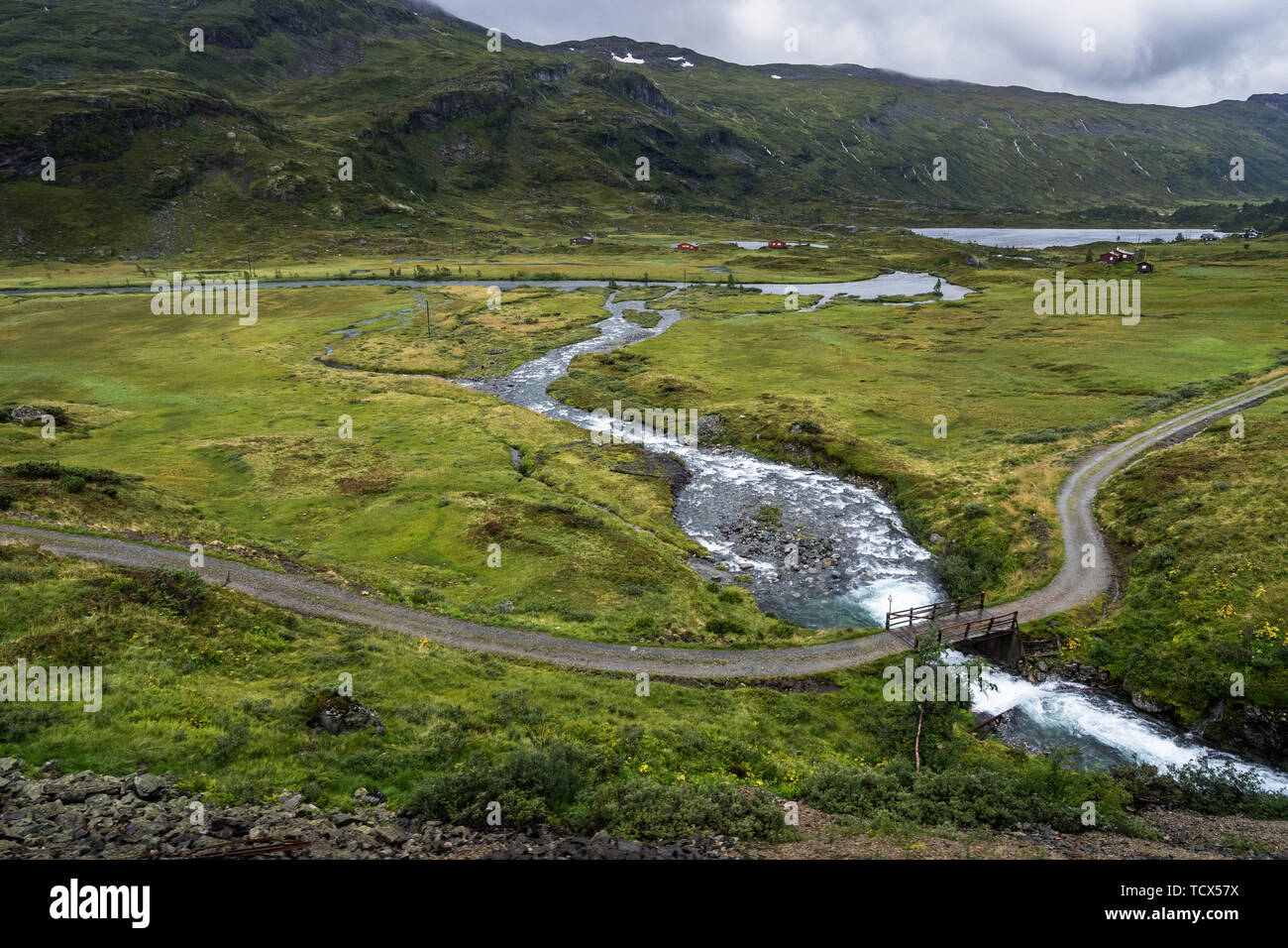 Scenic landscape of Hardangervidda National Park located in central southern Norway. Photo taken from Oslo-Bergen train Stock Photo