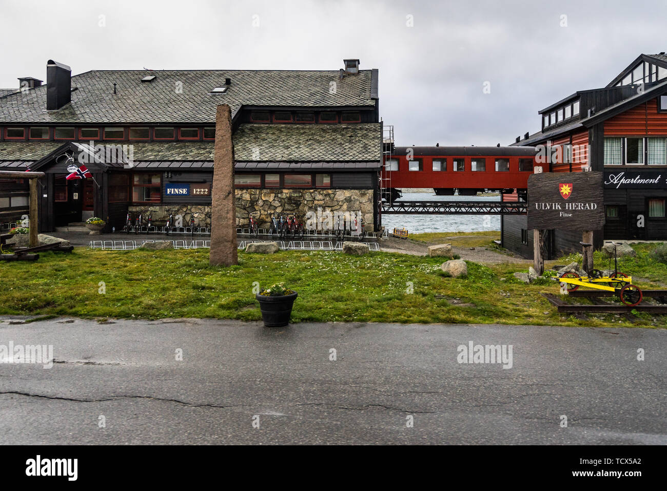 Finse1222 hotel located on the highest point of the Oslo-Bergen railway. Finse, Hordaland, Norway, August 2018 Stock Photo