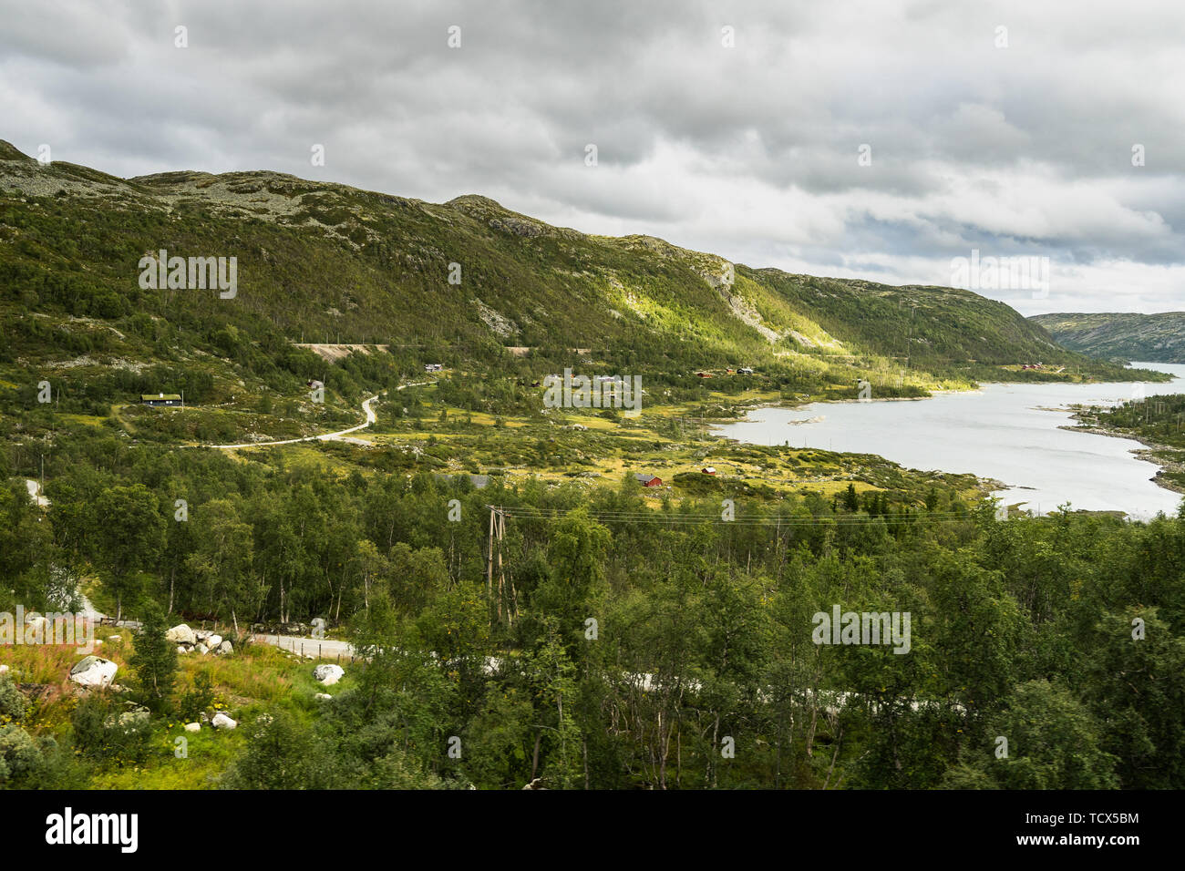 Landscape of central southern Norway viewed from Oslo-Bergen train, one of the most spectacular European railways Stock Photo