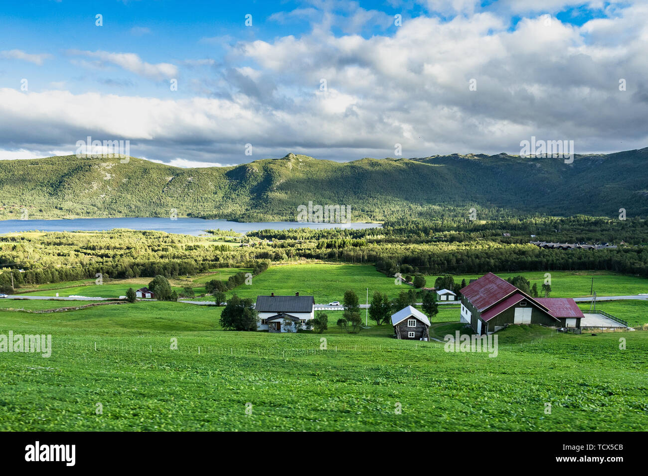 Scenic small village along the Oslo-Bergen railway surrounded by the beautiful natural landscape of southern Norway Stock Photo