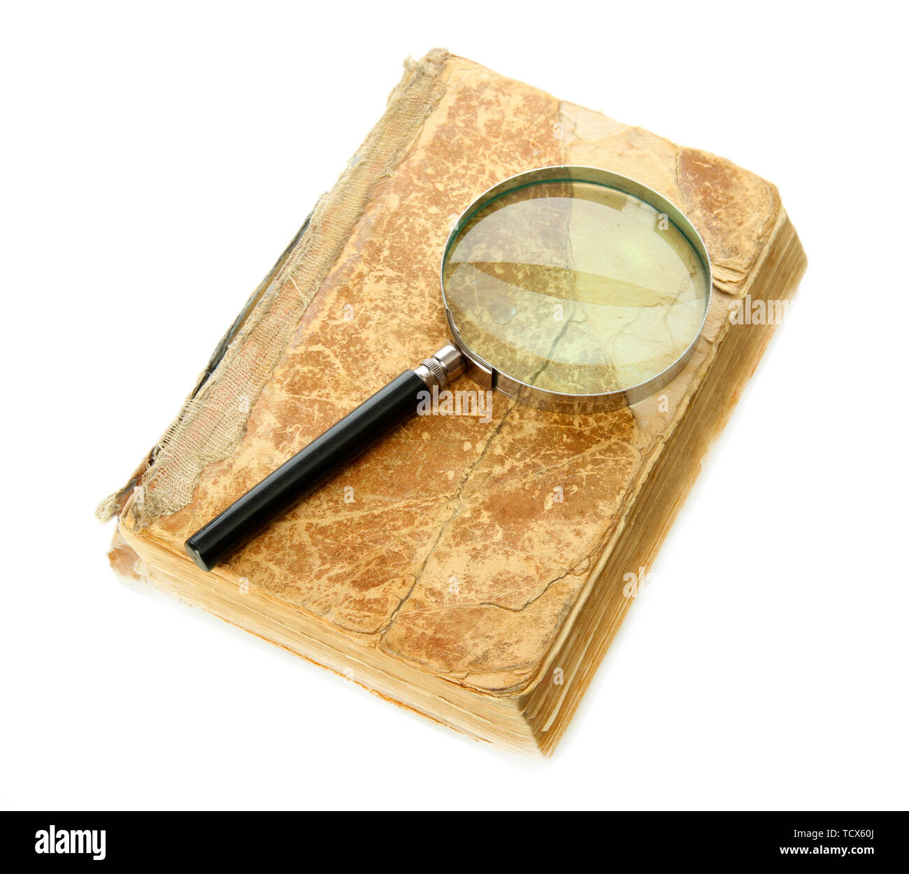 Magnifying glass and book isolated on white Stock Photo - Alamy