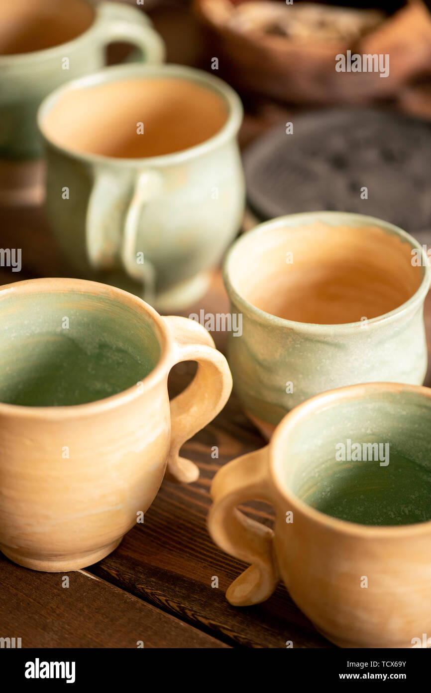 Clay mugs Stock Photo