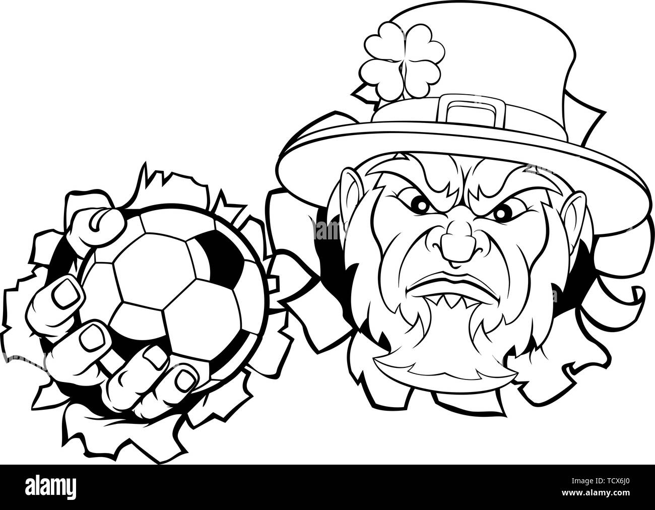 Leprechaun Soccer Mascot Ripping Background Stock Vector