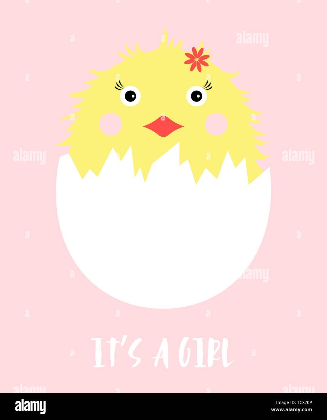 Baby shower invitation card with a chick and lettering It is a girl ...