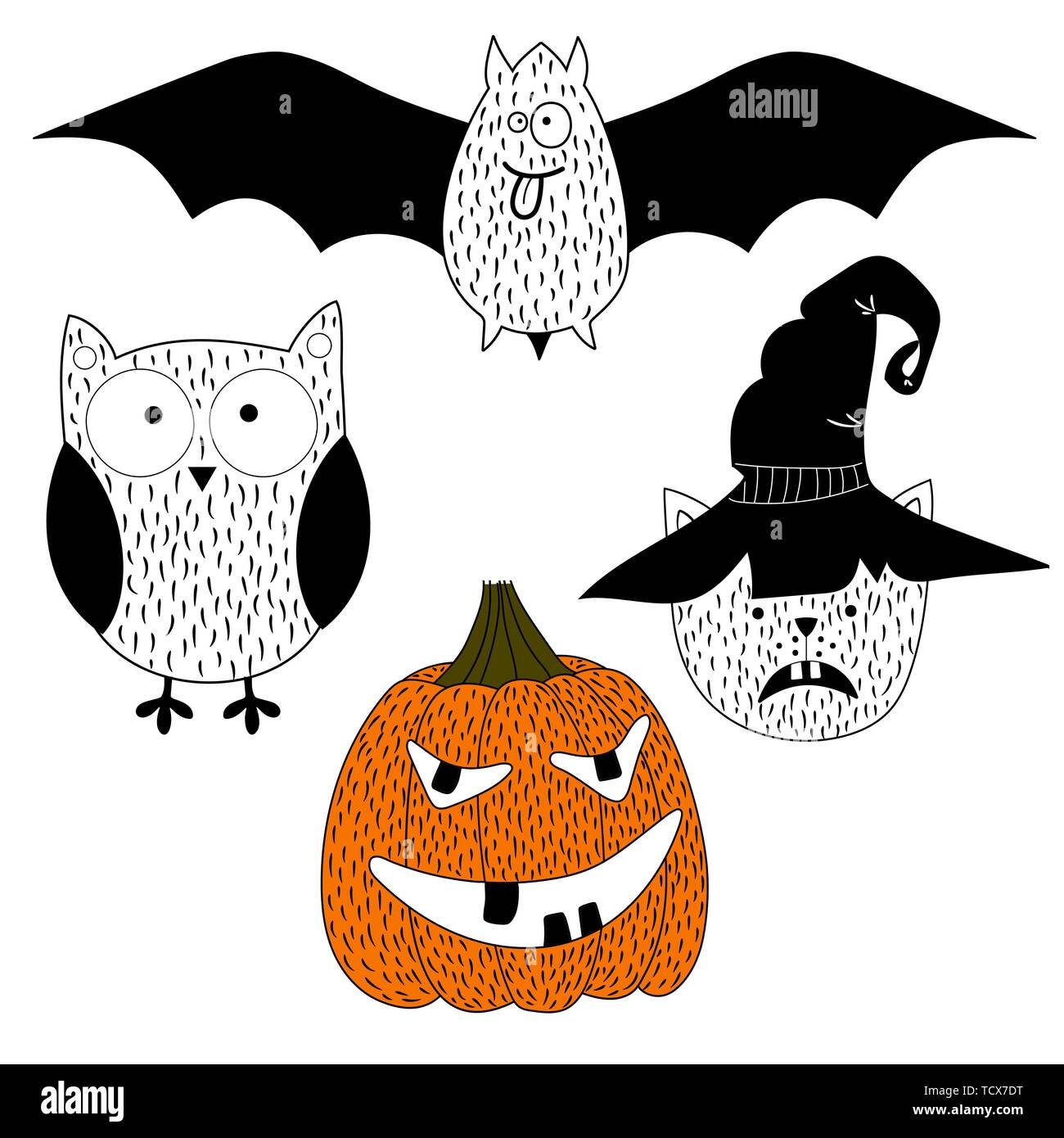 Halloween Silhouettes. Owl, pumpkin, black cat. Halloween party. Vector ...