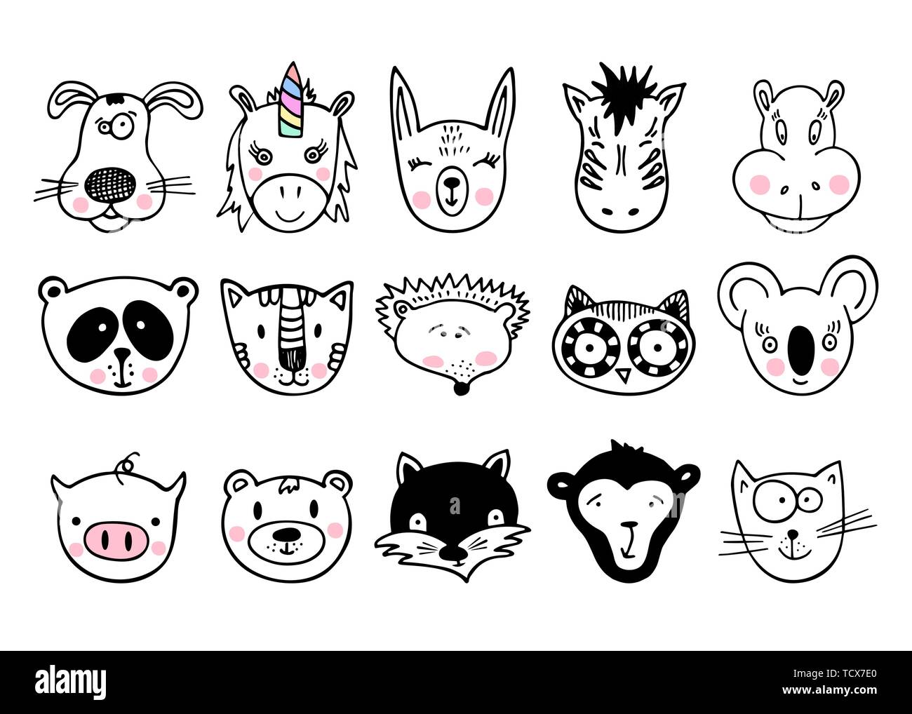 Hand drawn animals, simple design. Set of cute doodle. Can be used for  school books and drawing poster, T-shirt Print and cartoon character Stock  Vector Image & Art - Alamy