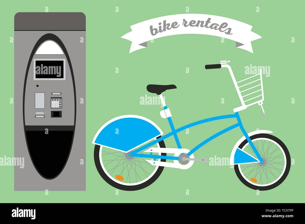 Rental bikes. Vector set of illustrations in the flat style with a ...