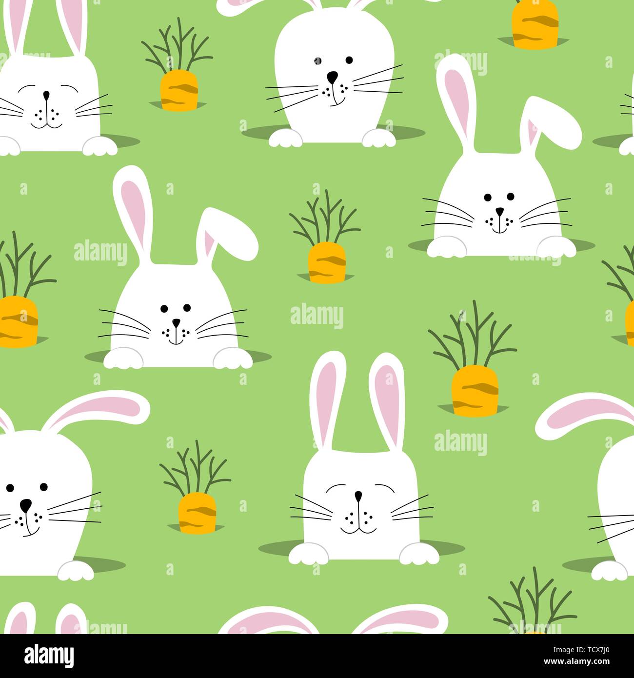 Seamless vector pattern with rabbits and carrots. Stock Vector