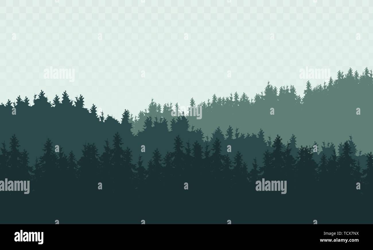 Realistic illustration of mountain landscape with hills and coniferous ...