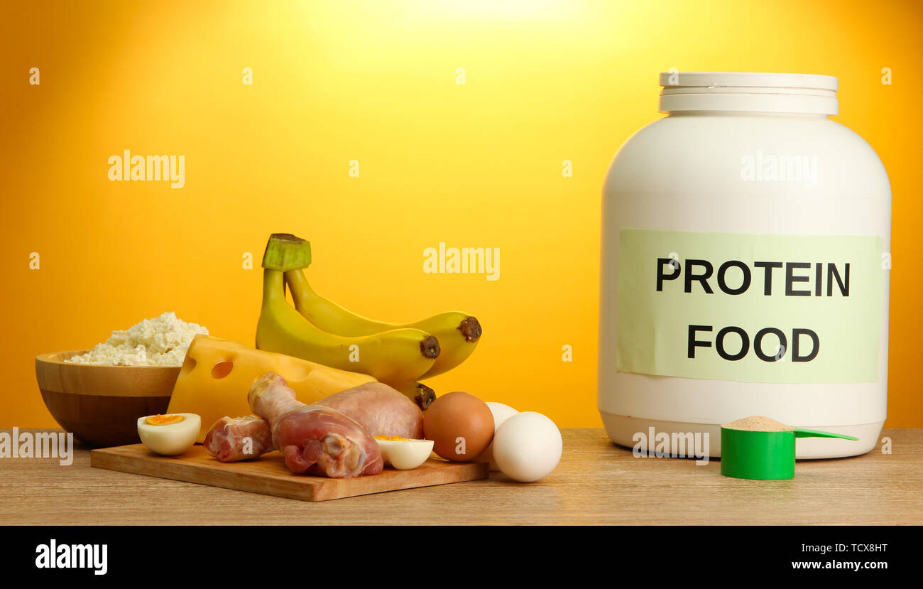 Download Jar Of Protein Powder And Food With Protein On Yellow Background Stock Photo Alamy PSD Mockup Templates