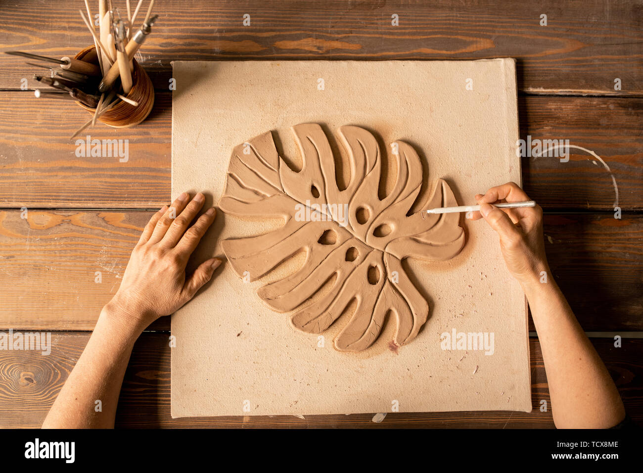 Making Clay Leaf Stock Photo Alamy