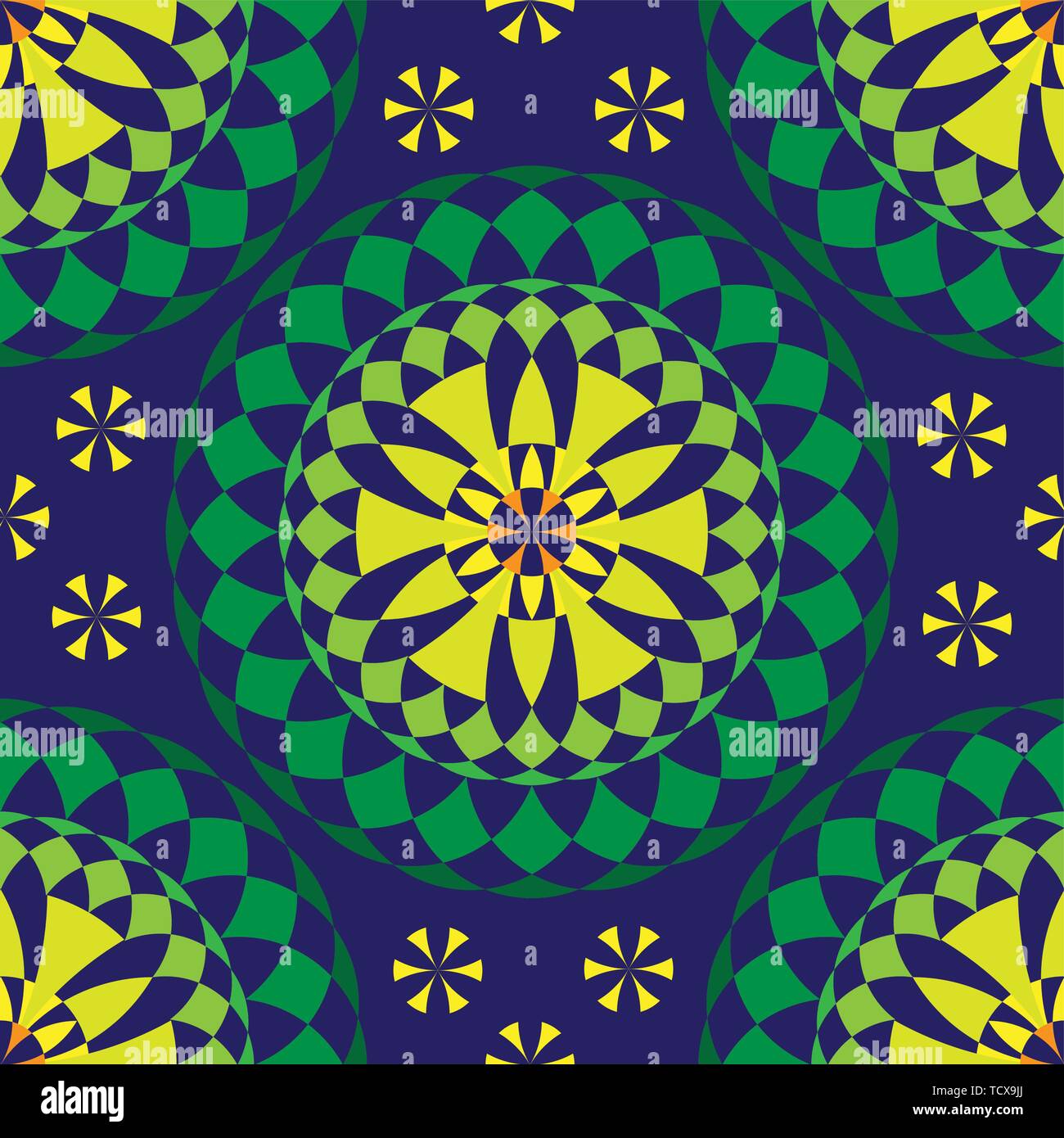 Green round mandala seamless vector pattern Stock Vector