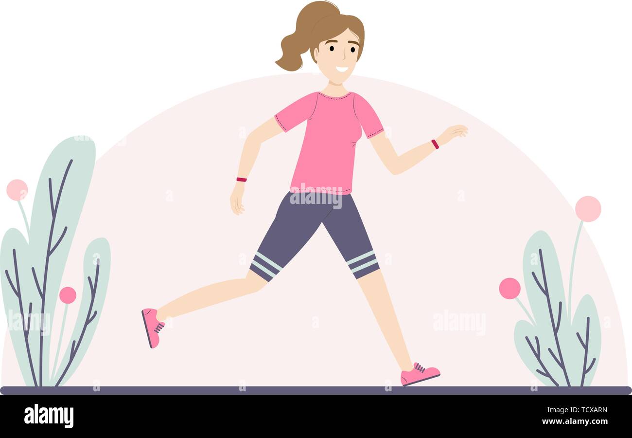Girl in uniform running in the Park. Morning jog. Healthy lifestyle. Flat vector illustration. Stock Vector