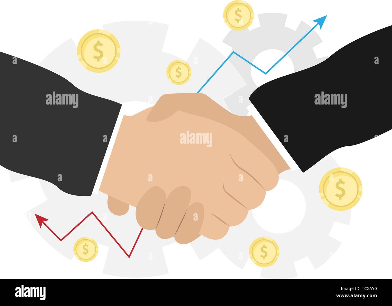 Business handshake. Bargaining. Business ethics. Monetary relations, benefit, trade. Flat vector illustration Stock Vector