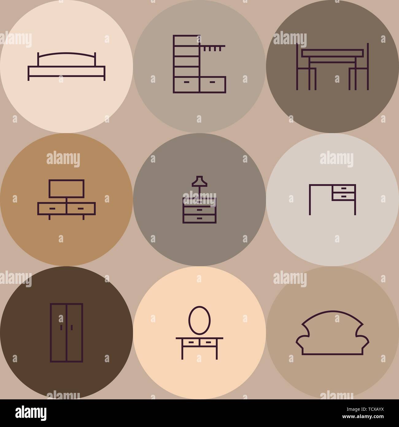Seamless pattern with modern Furniture.  Collection of outline modern furniture symbols and icon. Stock Vector