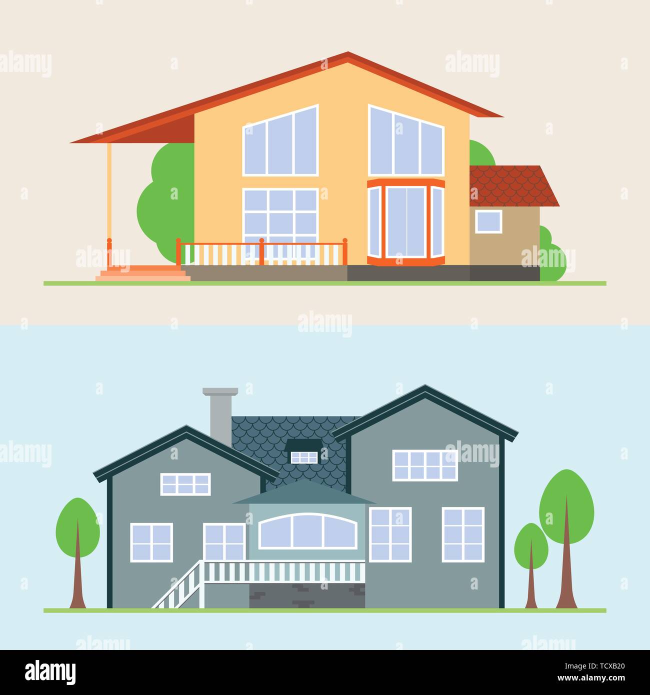 House vector illustration. Flat style modern buildings. Vector illustration. Stock Vector