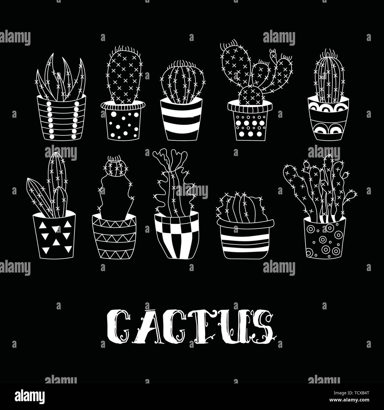 Cute hand drawn vector cactuses in Flower pots Stock Vector Image & Art ...