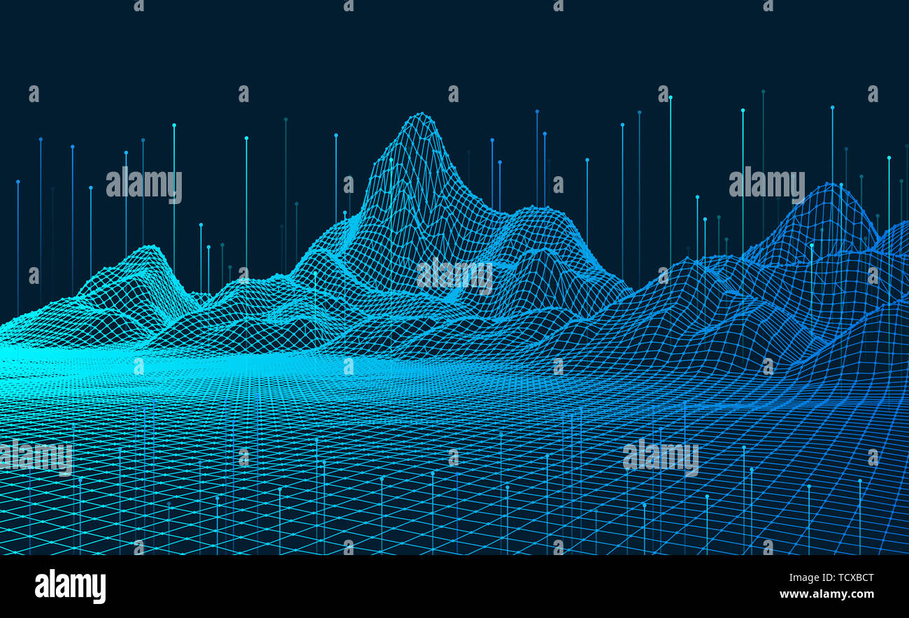 Abstract three-dimensional digital terrain of big data concept, graphics with artificial intelligence concept Stock Photo