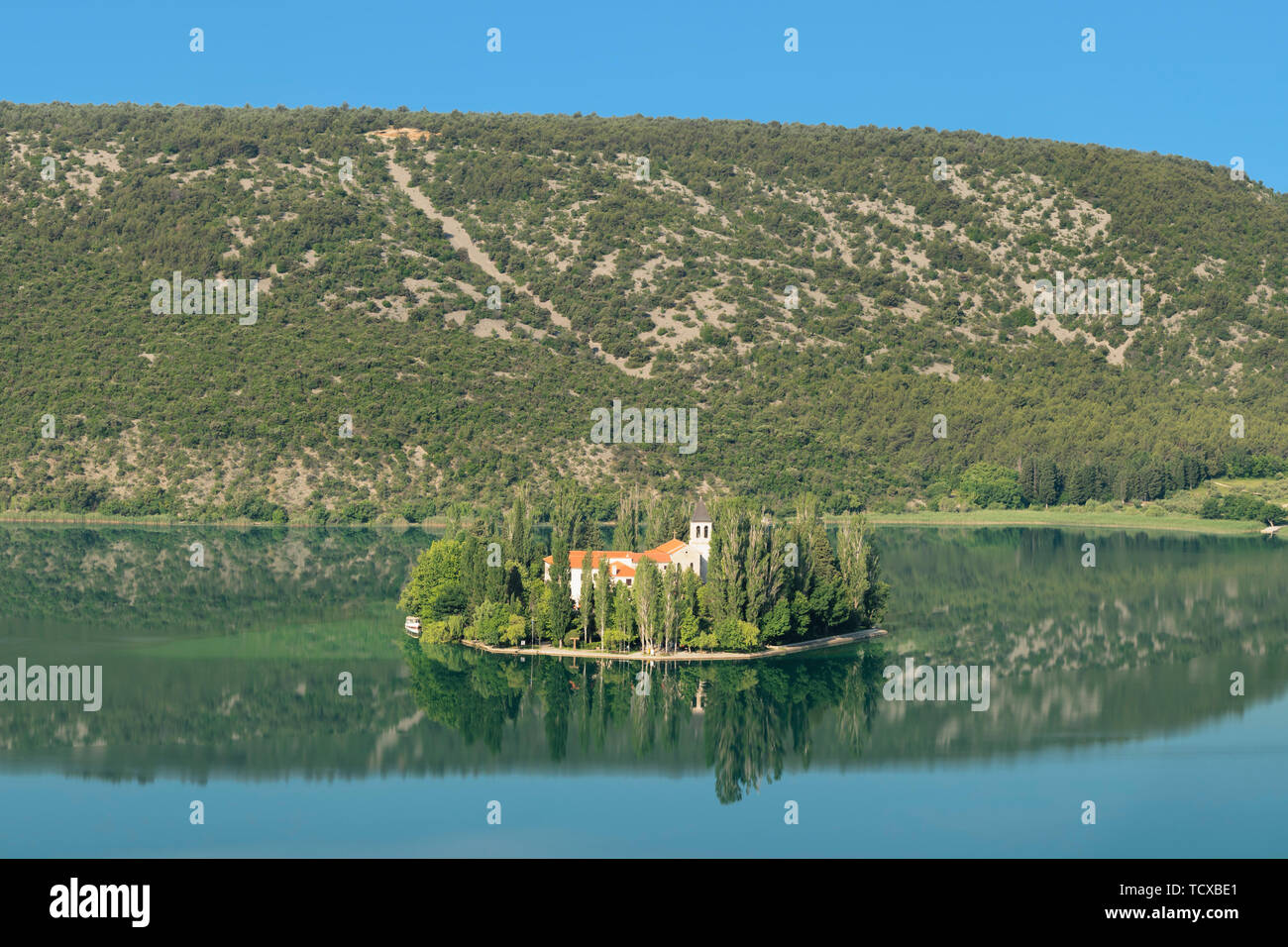 Visovac Monastery on Visovac Island, Krka National Park, Dalmatia, Croatia, Europe Stock Photo