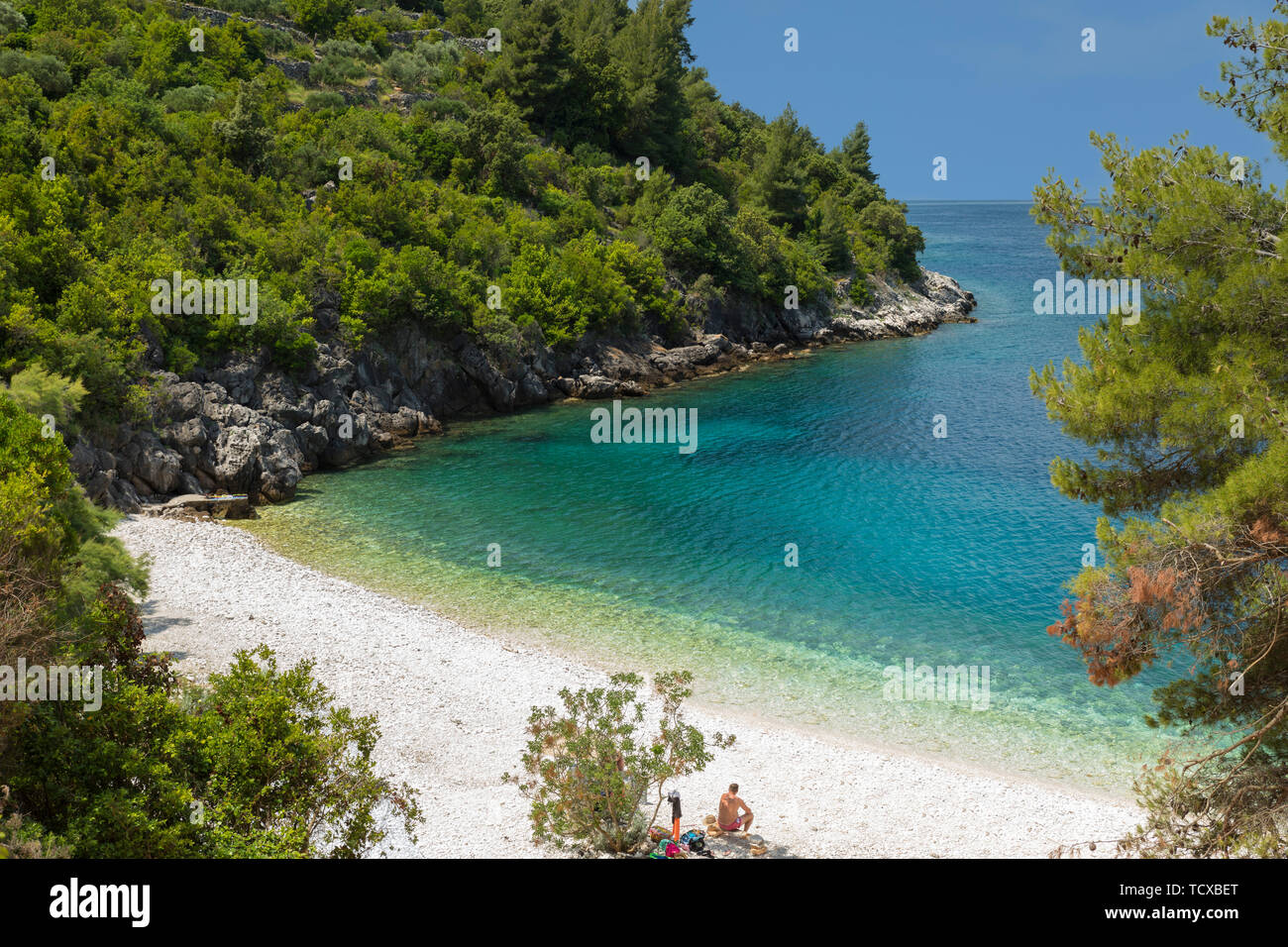 Vaja Beach, near Racisce, Island of Korcula, Adriatic Sea, Island of Korcula, Dalmatia, Croatia, Europe Stock Photo