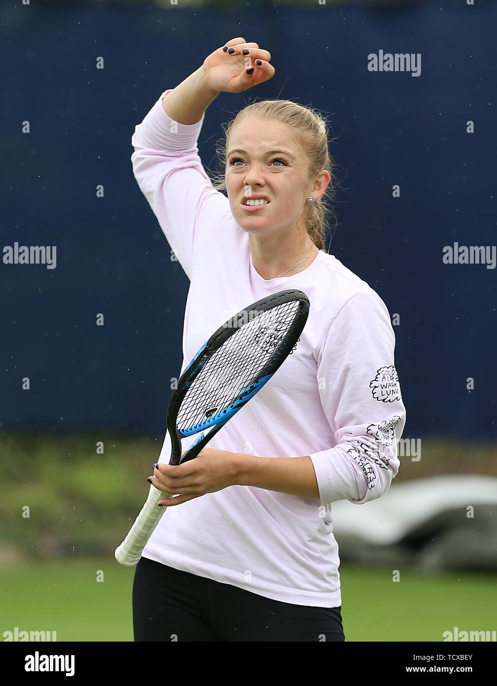Katie Swan practices during day three of the Nature Valley Open at Nottingham Tennis Centre. Stock Photo