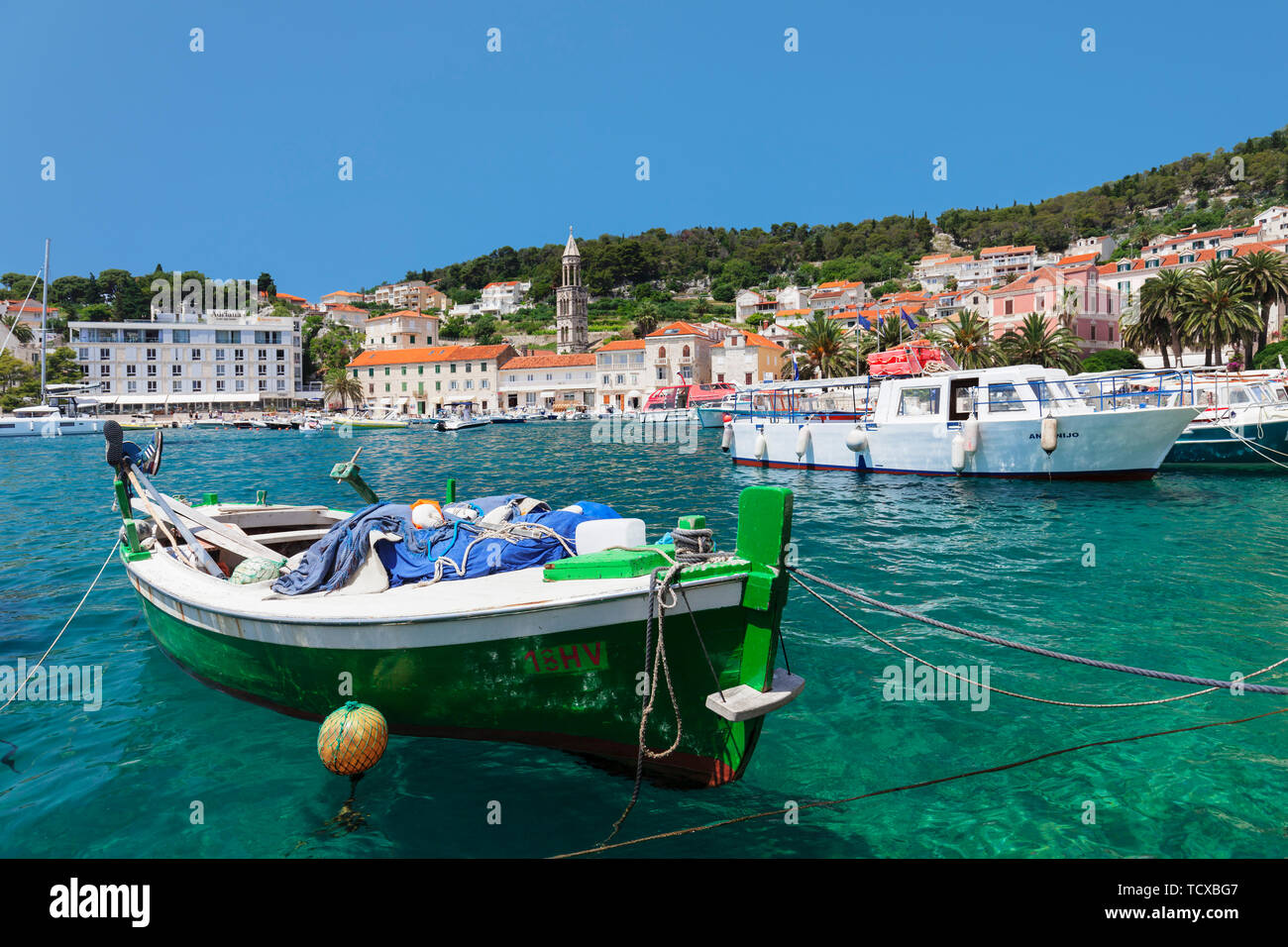 Fishing boats at the port, Hvar, Hvar Island, Dalmatia, Croatia, Europe Stock Photo