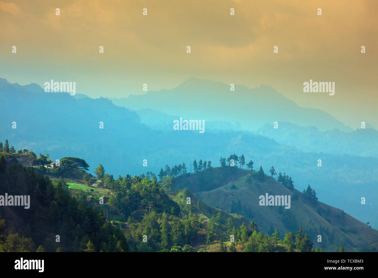 View over a Torajan highland landscape, Tana Toraja, Sulawesi, Indonesia, Southeast Asia, Asia Stock Photo