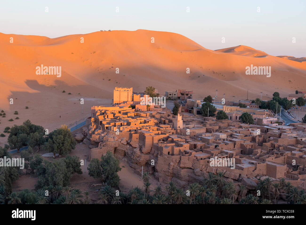 View over the Oasis of Taghit, western Algeria, North Africa, Africa Stock Photo